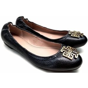Tory Burch Black Leather Minnie Scrunch Ballet Flats Size 37 (7)